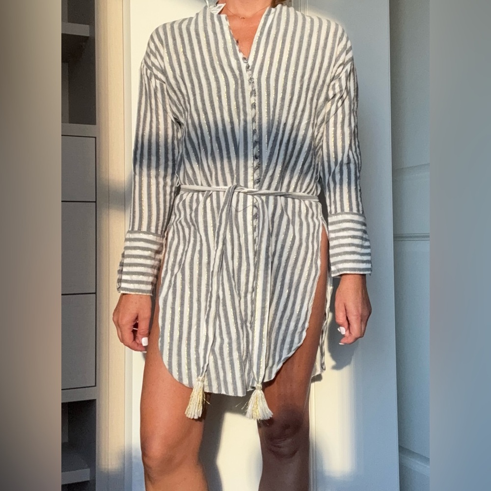 Zara Gray and Gold Striped Shirt